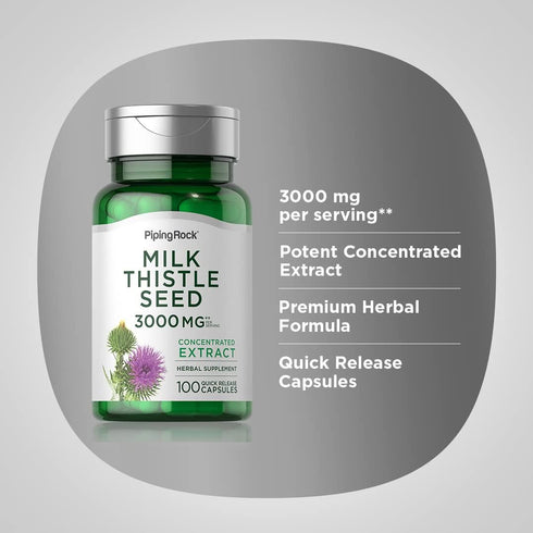 Piping Rock Milk Thistle Supplement 3000mg | 100 Capsules | Non-GMO, Gluten Free, Concentrated Herbal Extract