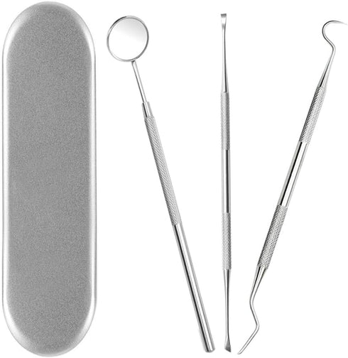 3Pcs Dental Tools Teeth Care Kit - Calculus and Plaque Remover Set Tooth Pick with Mouth Mirror Teeth Cleaning Set with