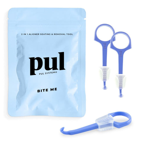 PUL Chewies & Clear Aligner Removal Tool | 2 in 1 Combo | Compatible with Invisalign | 3 Pack, Blue