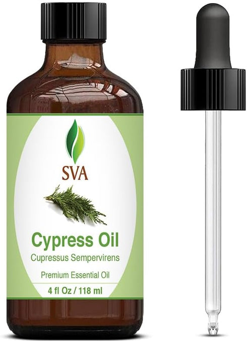 SVA Cypress Oil, 4oz (118 ml), Premium Essential Oil with Dropper for Skin Care, Hair Care, and Aromatherapy