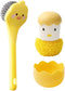 2 PCS Yellow Duck + Yellow Chicken Dish Brush Handle, Built-in Scraper for Pans, Pots, Kitchen Cleaning