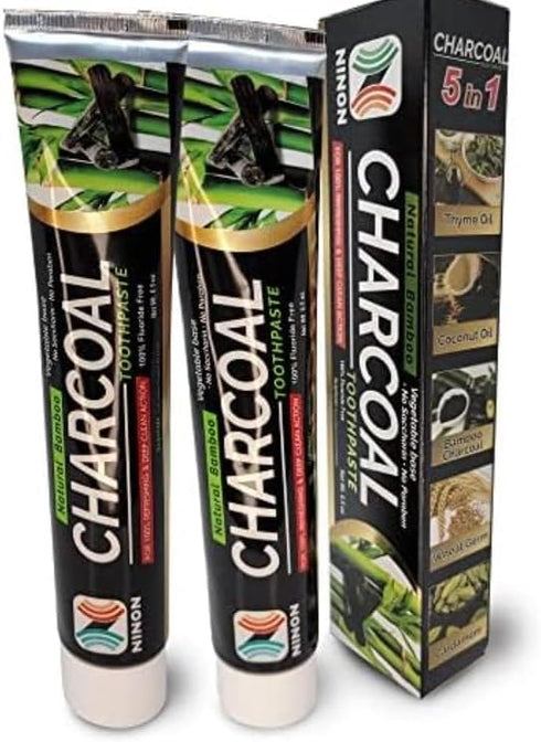 Ninon Charcoal Toothpaste (6.5oz) 2 Pack- 100% Fluoride Free - No Saccharin -