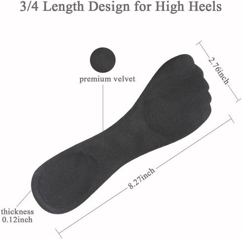 High Heel Inserts Women, Adhesive Velvety Cushioning Insoles for High Heels, ¾ Gel Cushion for Pain Relief, 2 Pairs,