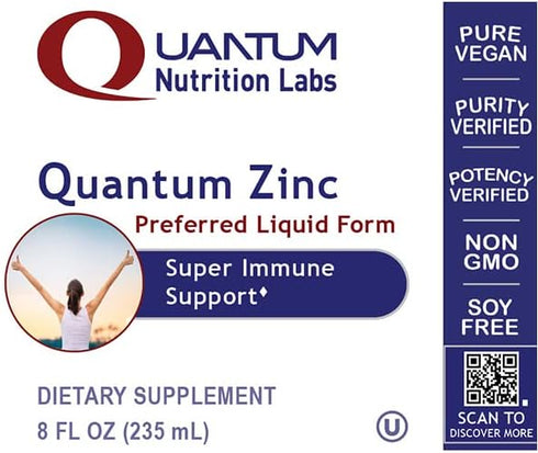 Quantum Nutrition Labs Zinc - Liquid Zinc Drops, 25mg Zinc Tincture for Adults, 8 Fl Oz Bottle for Immune Support