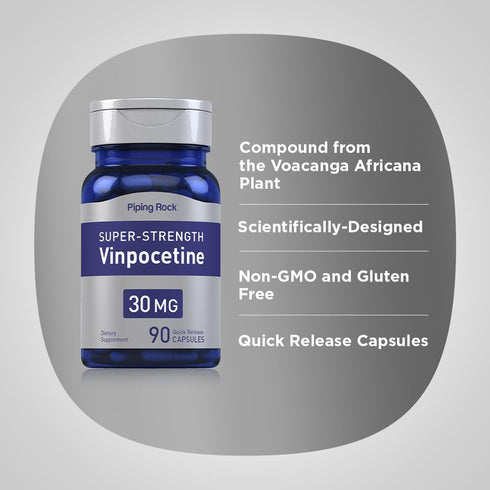 Piping Rock Vinpocetine 30mg | 90 Capsules | Super-Strength Non-GMO Supplement