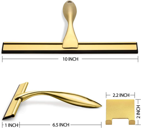 HIWARE All-Purpose Shower Squeegee for Shower Doors, Bathroom, Window and Car Glass - Brass, Stainless Steel, 12 Inches