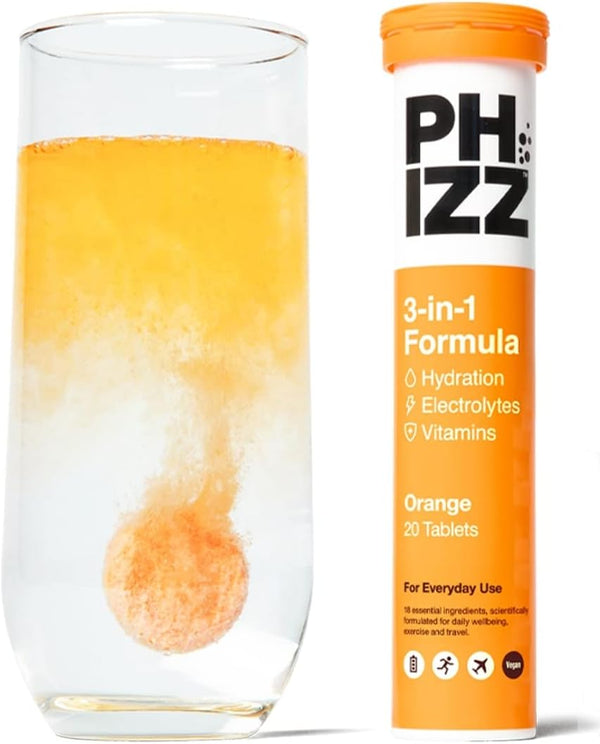Phizz Electrolyte Multivitamin Rehydration Tablets - 19 Vitamins & Minerals, Energy Boost, Orange, 20 Tablets
