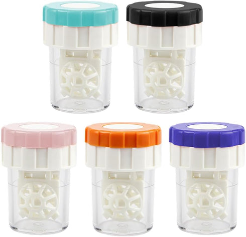 Contact Lens Cleaning Kit, 5 Piece Portable Rotating Manual Cleaner and Immersion Storage Container for Travel