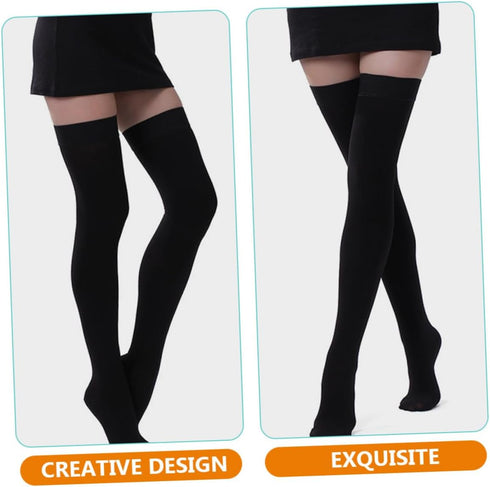 Long Black Compression Socks for Women - Thigh High Support for Varicose Veins