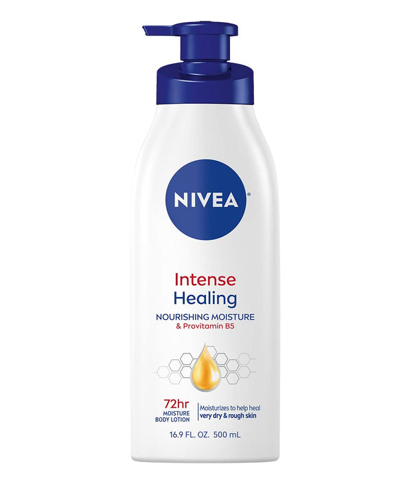 NIVEA Intense Healing Body Lotion 16.9 Fl Oz Pump Bottle for Dry Skin, 72-Hour Moisturizing with Deep Nourishing Serum