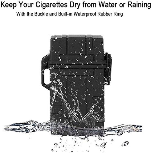 Skywin Waterproof Cigarette Case with Lighter, Airtight Dry Box with Rechargeable Lighter, Black