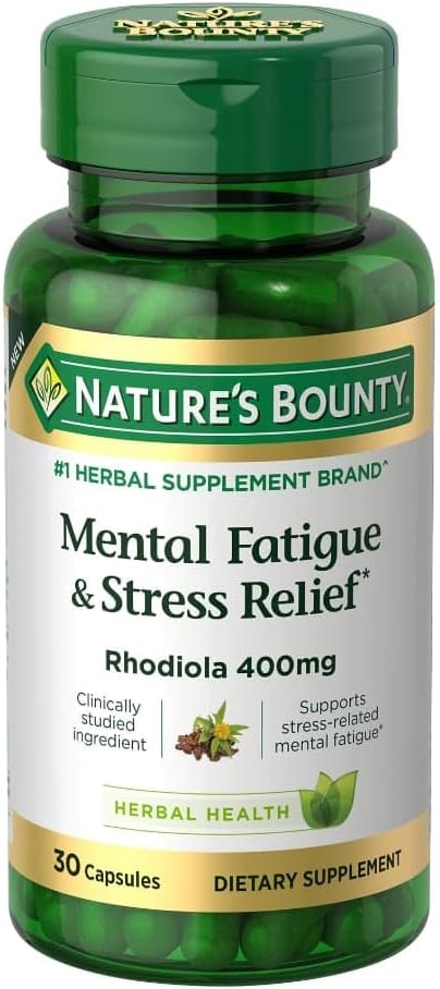 Nature's Bounty Mental Fatigue and Stress Relief, Rhodiola Supplement, 400 mg, 30 Count Capsules