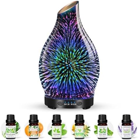 Essential Oil Diffuser & Essential Oils Set, Glass Aromatherapy Diffuser, 6 Oils