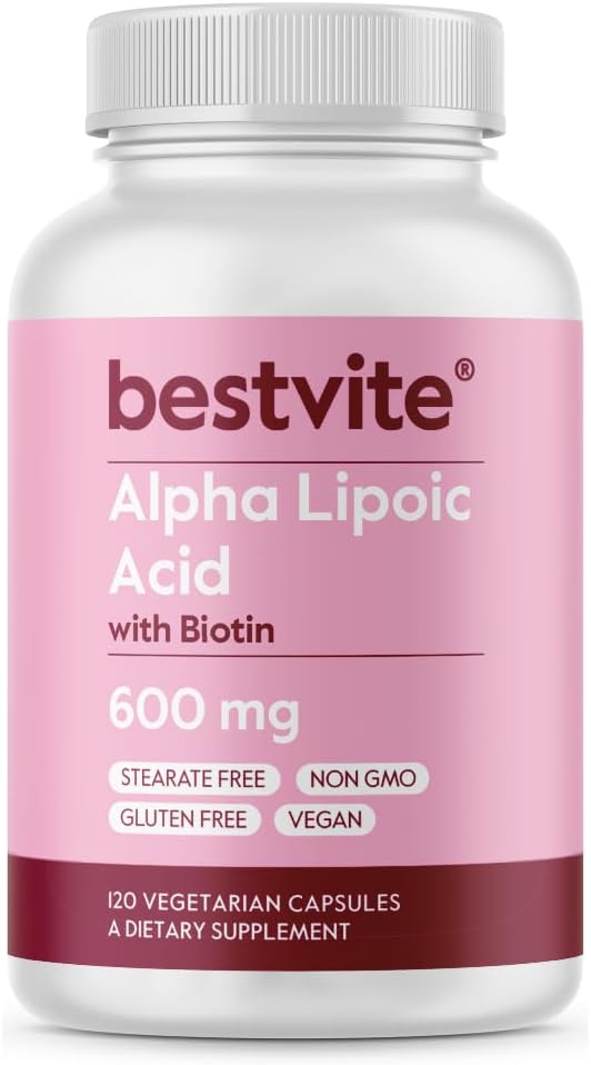 Alpha Lipoic Acid 600mg per Capsule with Biotin, 120 Vegetarian Capsules, No Fillers