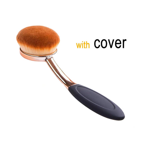Large Rose Gold Foundation Contour Round Toothbrush - Dust Free Oval Makeup Brushes with Sponge Cleaner