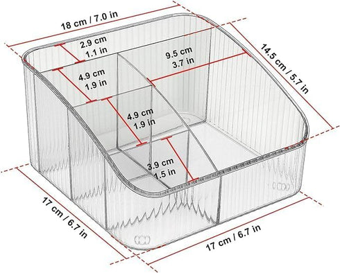 JessLab Makeup Organizer, Transparent PET Skincare Organizer with 5-Compartment Cosmetic Storage for Desk, Bathroom