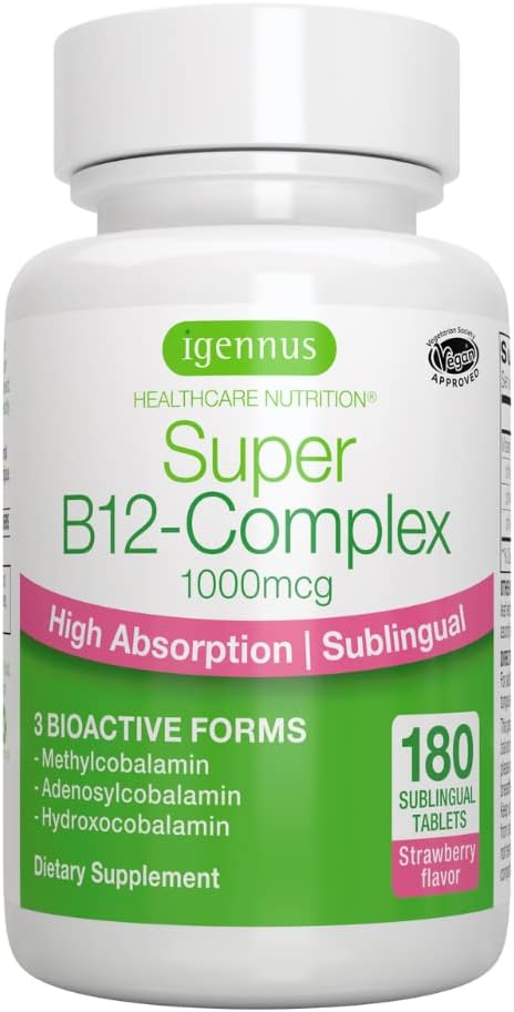 Super B12-Complex 1000mcg, 180 Servings, Sublingual & Methylated Vitamin B12, Vegan, Clean Label, Sugar-Free Melts