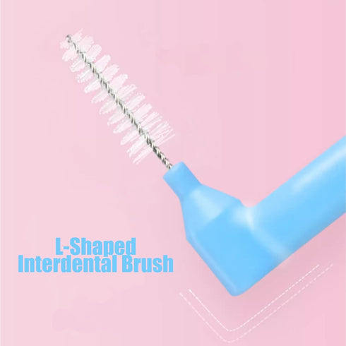 50PCS L-Shaped Interdental Brushes - Short Handle Dental Floss Brush with 5 Different Sizes for Braces