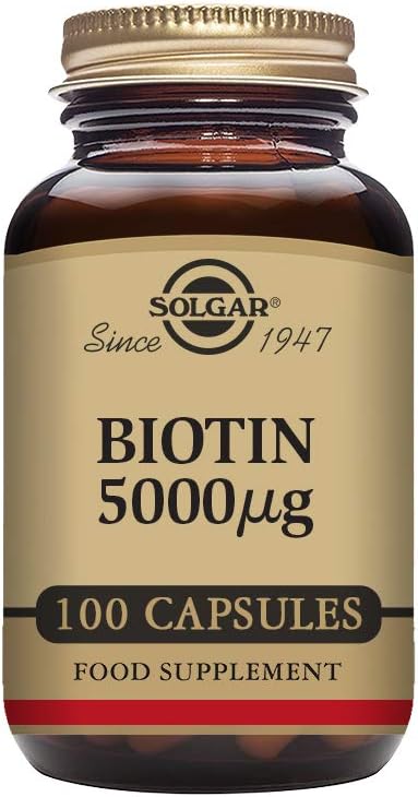 Solgar Biotin 5000 mcg, 100 Veg Caps for Healthy Skin, Nails & Hair, Non-GMO, Vegan