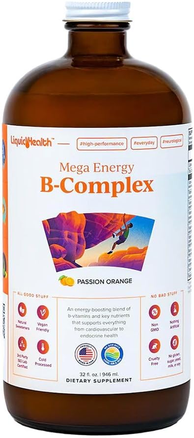 LIQUIDHEALTH 32 Oz Vitamin B Complex Liquid Multivitamin for Women & Men - Super B Complex Energy Supplement with B1,