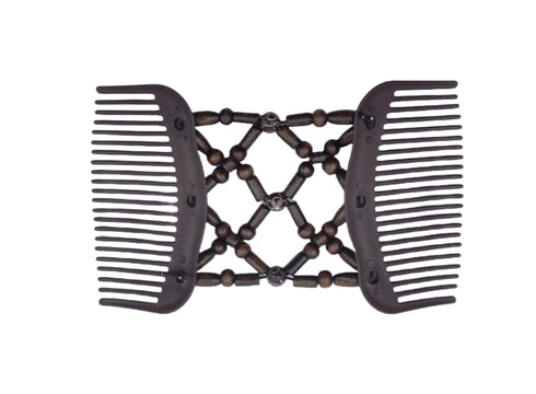 Lovef Women Magic Hair Combs - Wood Beaded Stretch Double Side Clips Bun Maker Hair Accessories (Bead Coffee)