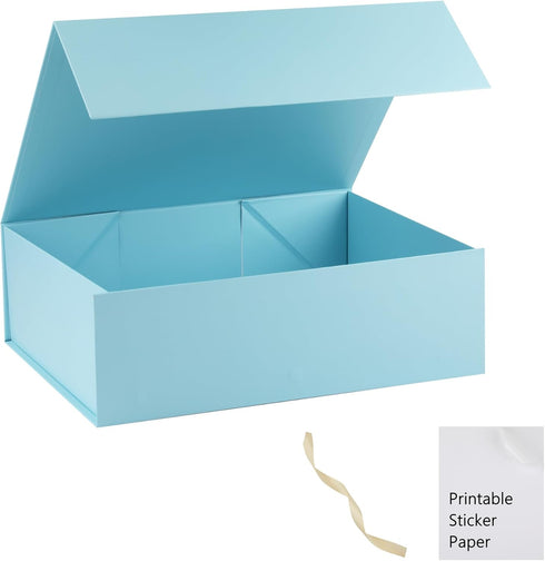 MUMUPACK Light Blue Gift Box, 13x11x5.3 Large Boxes with Lids, Includes Ribbon and DIY Printable Sticker Paper