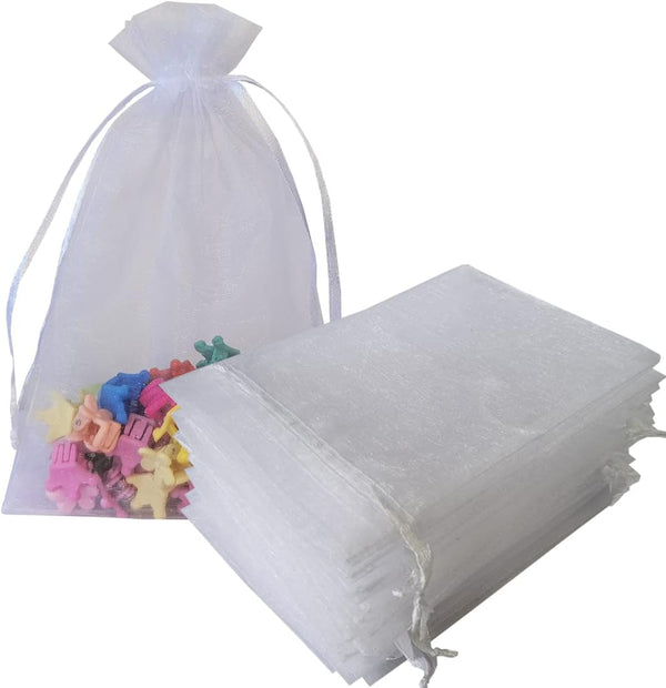 50 Sets Organza Gift Bags 4x6 Inch White, Drawstring Sheer Fabric Solid Color Pouch for Jewelry, Food, Baby Shower,