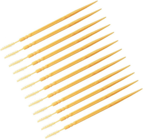 200pcs Double-head Toothpicks, Soft Plastic Oral Care Interdental Floss Cleaners, Light Yellow