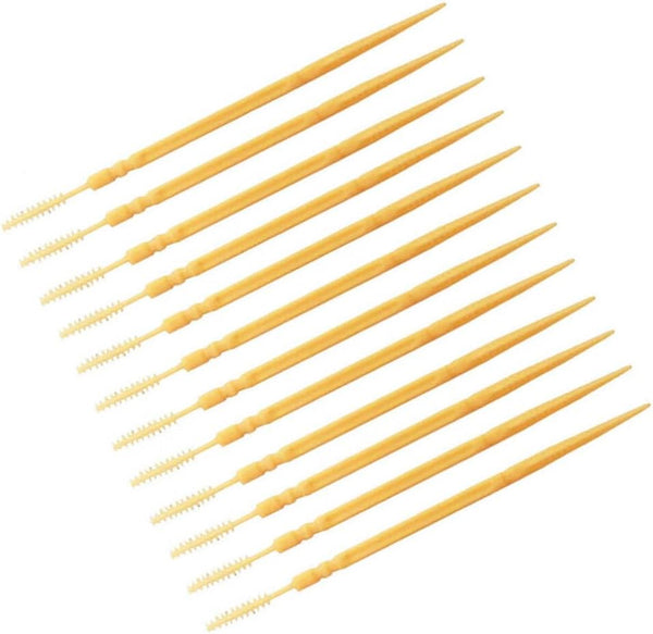 200pcs Double-head Toothpicks, Soft Plastic Oral Care Interdental Floss Cleaners, Light Yellow