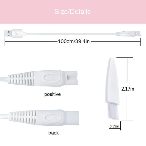 Women Shaver USB Charging Cable, Compatible with Finishing Touch Flawless Body Rechargeable Ladies Shaver (2pcs)
