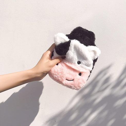 YMAIFUI 400ML Cute Rubber Cold or Hot Water Bottle Hand Warmers with Plush Cover Warm Body Bag Cute Cow