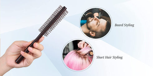 Small Round Brush for Short Hair, 1.3 Inch Mini Quiff Roller with Soft Nylon Bristle for Styling and Volume