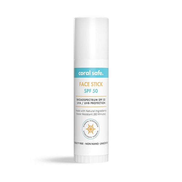 Reef Safe Sunscreen SPF 50 Facestick - Biodegradable, Zinc, Vitamin E, Oxybenzone & Octinoxate Free, Made in USA