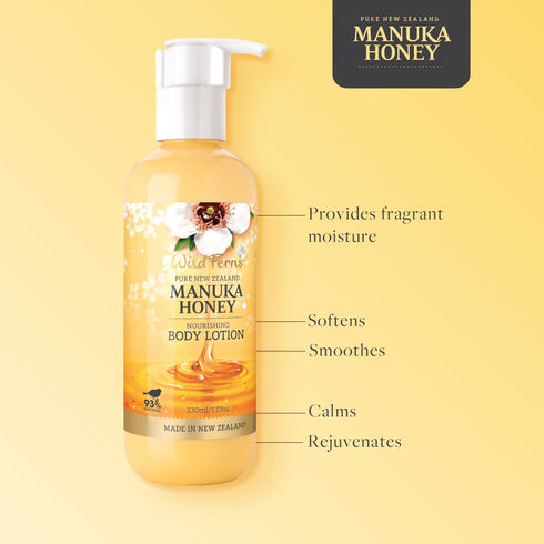 Wild Ferns Manuka Honey Nourishing Body Lotion, Large 230ml, 93% Natural