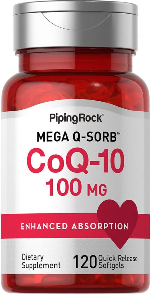 Piping Rock CoQ10 100mg Softgels | 120 Count | Enhanced Absorption with Black Pepper Extract | Non-GMO