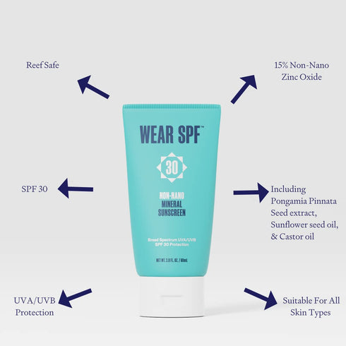 Non-Nano Mineral Sunscreen SPF 30, Broad-Spectrum, Reef-Safe, Zinc Oxide Lotion for Face and Body, 2 oz