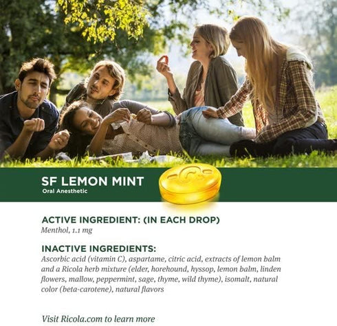 Ricola Sugar Free Herb Throat Drops, Lemon Mint, Pack of 3, 19 ct