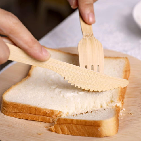 Banbu 100PK Bamboo Cutlery Disposable Knives, 6.7" 100% Compostable Biodegradable Travel Knife for Camping/Party/Travel