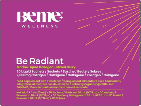 BeMe Liquid Collagen Drink, Be Radiant (Berry) - Drinkable Supplement with Collagen Peptides, Biotin, Vitamin C
