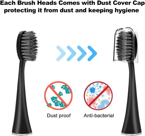 YUNCHI Replacement Toothbrush Heads for Burst Electric Toothbrush, Soft Charcoal Bristles, 10 Count, Black
