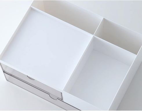White Makeup Organizer, 2 Drawers, 4 Compartments, Cosmetics Storage Box for Nail Polish, Lipstick, Brushes, Jewelry,