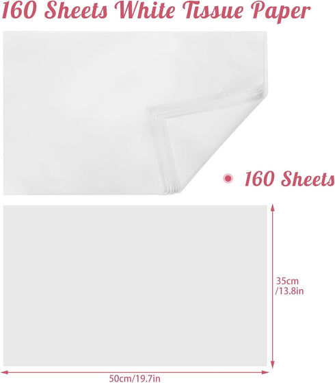 160 Sheets White Tissue Paper 14 X 20 Inches Tissue Paper Bulk for Packaging Gift Bags Wedding Birthday Art Crafts by woric
