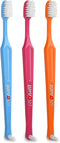 Paro S27 Toothbrush, Soft Bristles with 3 Rows, 27 Tuft, Replaceable Interspace Brush F (3 Pack Multi-Color)
