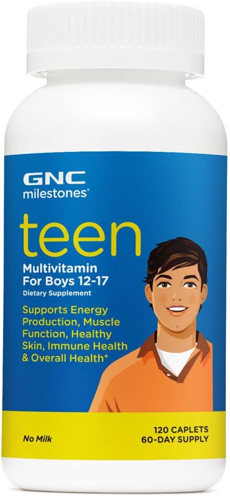 GNC milestones Teen Multivitamin for Boys 12-17, 60 servings, Supports Energy, Muscle, Skin Immunity
