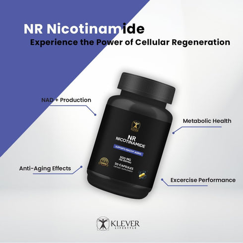 Klever Lifestyle Nicotinamide Riboside Supplement - Cellular Function & Anti Aging Support, Vitamin B3 Family, 500mg
