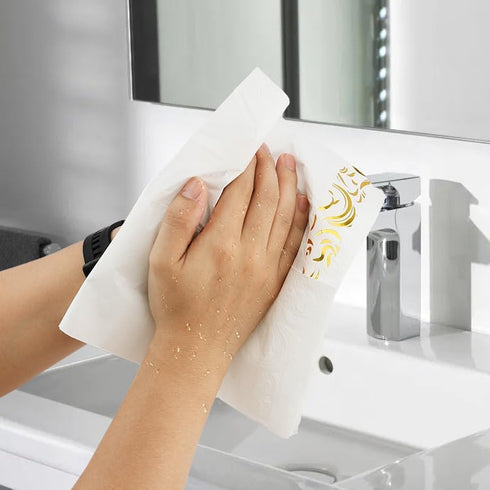 Sociaooil 100Pack Disposable Paper Napkins, Dinner Napkins with Gold Trim for Guests, Paper Hand Towels for Bathroom