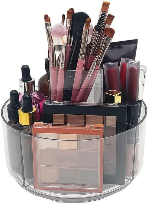 LINFIDITE 360 Rotating Makeup Organizer, Clear Cosmetic Storage Holder Tray with 6 Compartments for Bathroom, Vanity