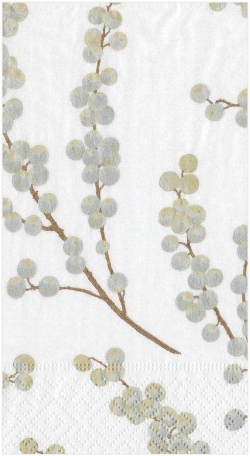 Caspari Berry Branches Paper Guest Towel Napkins in White & Silver -