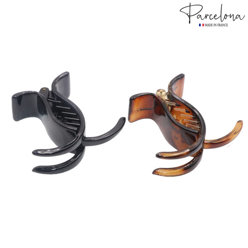 Parcelona French Small Three Teeth Pony Fish Style Hair Claw Clip Clamp, Strong Grip, Tortoise Shell and Black