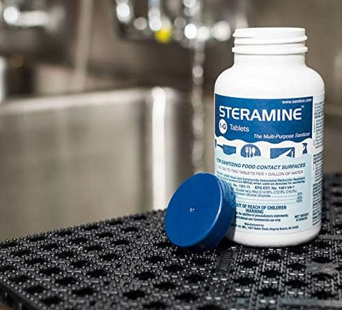 Steramine Quaternary Sanitizing Tablets, 150 Sanitizer Tablets per Bottle, 3 Bottles.